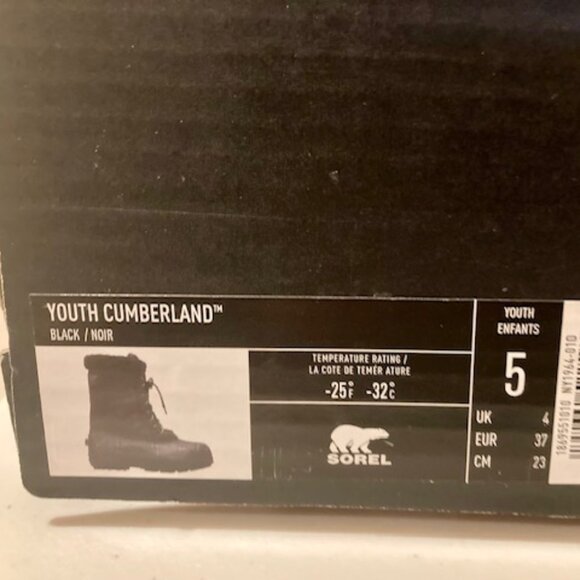 Brand New Sorel CUMBERLAND Youth Winter Boot - Black - Size 5 Youth - Picture 5 of 5